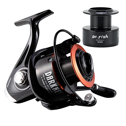 Dr.Fish Darkness Spinning Reel Saltwater Graphite Body Spare Spool 9+1 Stainless Steel BB 35lb Max Drag Carbon Fiber Surf Casting Reel Inshore Fishing Ocean Fishing 9000 - Image 1