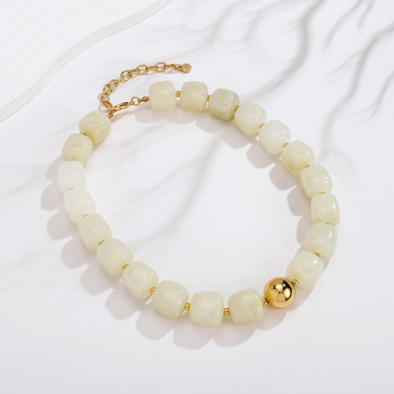 WOWORAMA Chunky Beaded Necklace for Women Trendy Cream White Statement Chunky Necklaces Large Square Resin Beads Choker Necklace Boho Summer Jewelry - Image 5