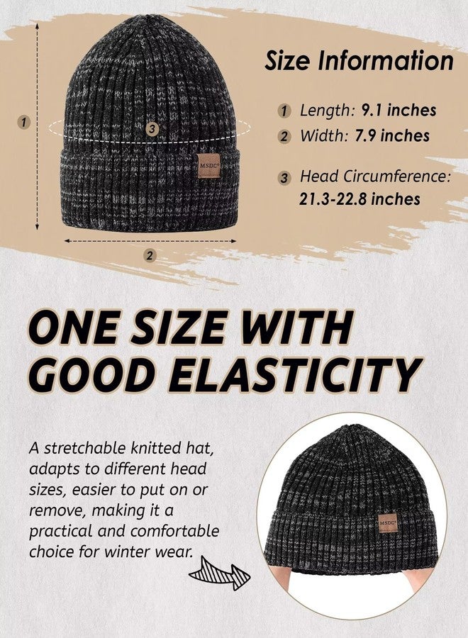 MSDC 3 Pack Winter Hats for Men, Warm Fleece Lined Beanie for Men Women, Fashionable Cuffed Knit Hat Skull Cap for Cold Weather, Mix Black+mix Beige+mix Gray, One size - Image 2