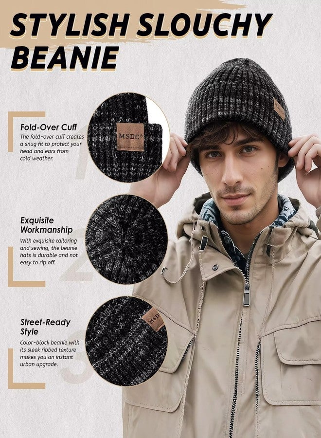 MSDC 3 Pack Winter Hats for Men, Warm Fleece Lined Beanie for Men Women, Fashionable Cuffed Knit Hat Skull Cap for Cold Weather, Mix Black+mix Beige+mix Gray, One size - Image 5