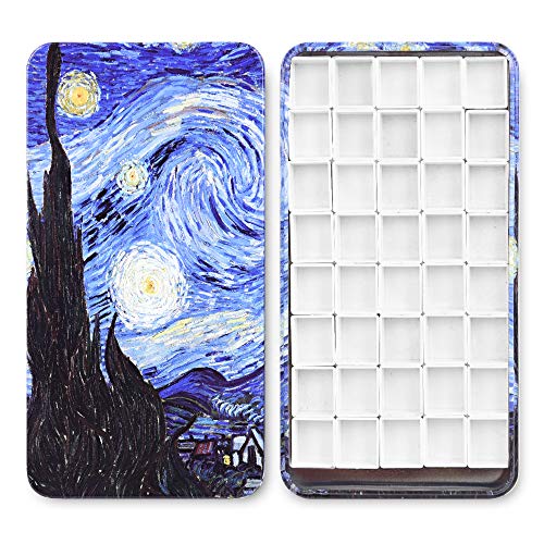 Qianshan 40Pcs Empty Half Pans with Magnetic Stripe Watercolor Paint Travel Tin Palette Case, Artist Paints Half Pan Kits for DIY Watercolor Oils or Acrylics Painting Art Drawing Starry Night - Image 1