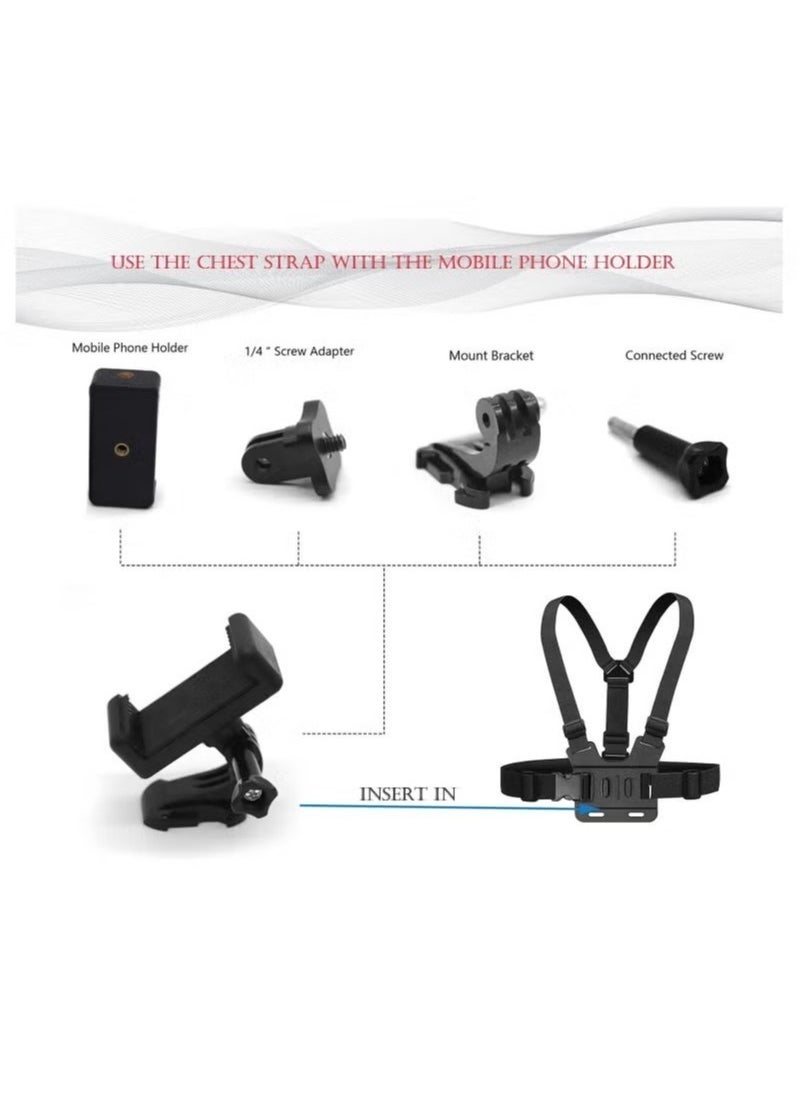 KASTWAVE Camera Chest Mount Strap Harness Fit for AKASO DJI Osmo Adjustable Cell Phone with Sports Installation Bracket kit Mobile Bracket Backpack Clip Holder  - Image 4