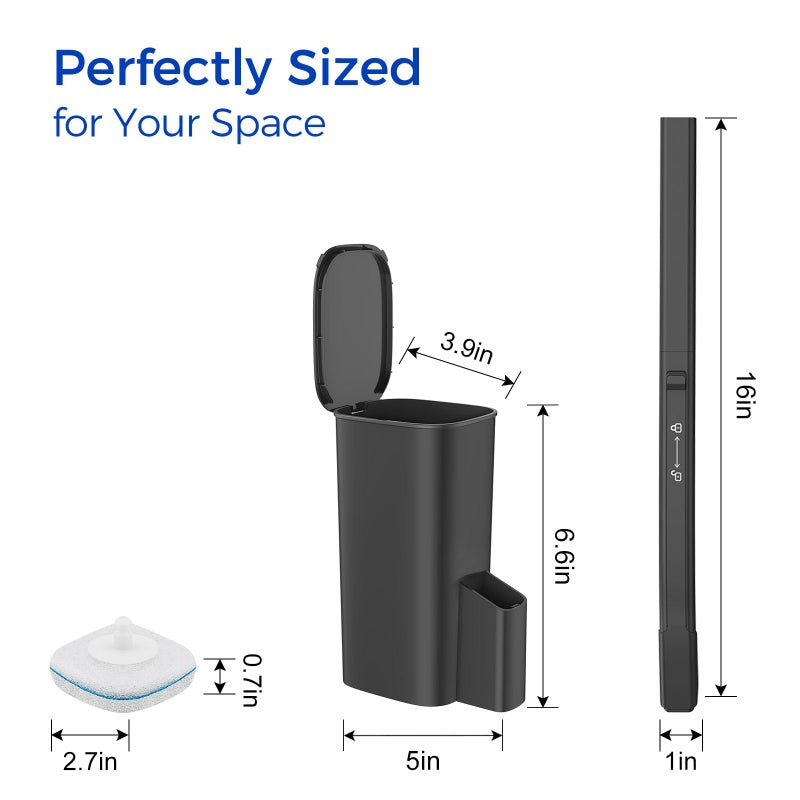 EZKEY Disposable Toilet Brush, 14 Refills Toilet Bowl Cleaner Wand, Toilet Cleaner Brush Toilet Cleaning System Toilet Brush and Holder Set for Bathroom Cleaning (Black) - Image 2