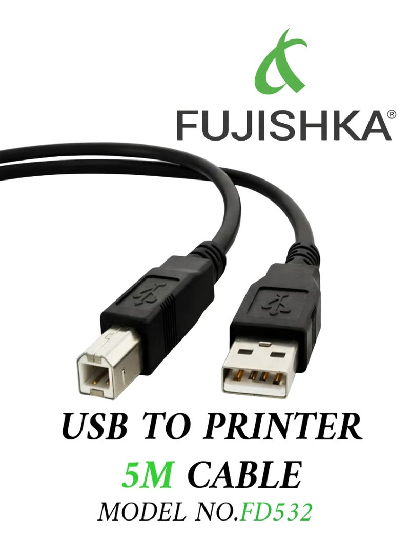 فوجيشكا كابل طابعة USB 2.0 من AM إلى BM بطول 5 أمتار، كابل بيانات عالي السرعة للطابعة والماسحة الضوئية وجهاز الفاكس - FD532 - Image 1