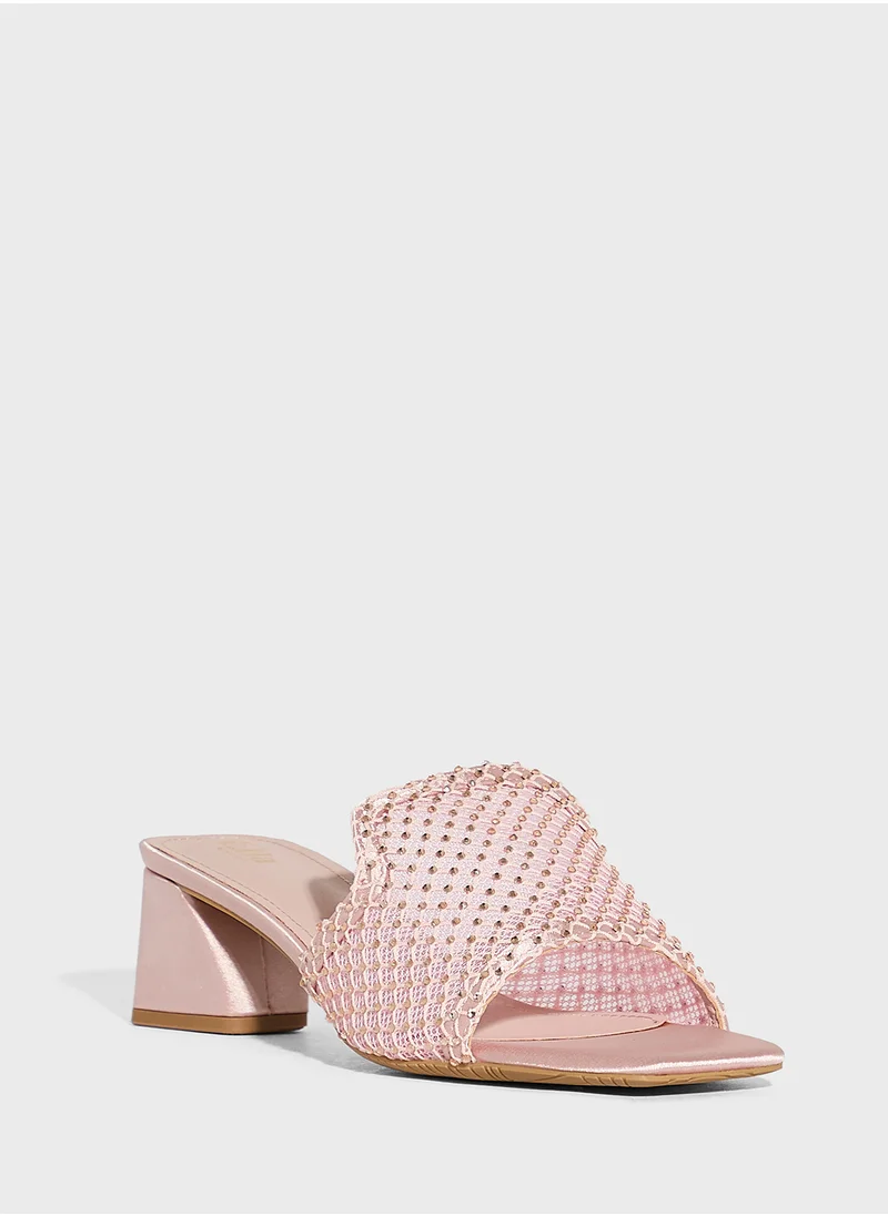 Ella Limited Edition Block Heel Mesh Diamante Mule Sandal