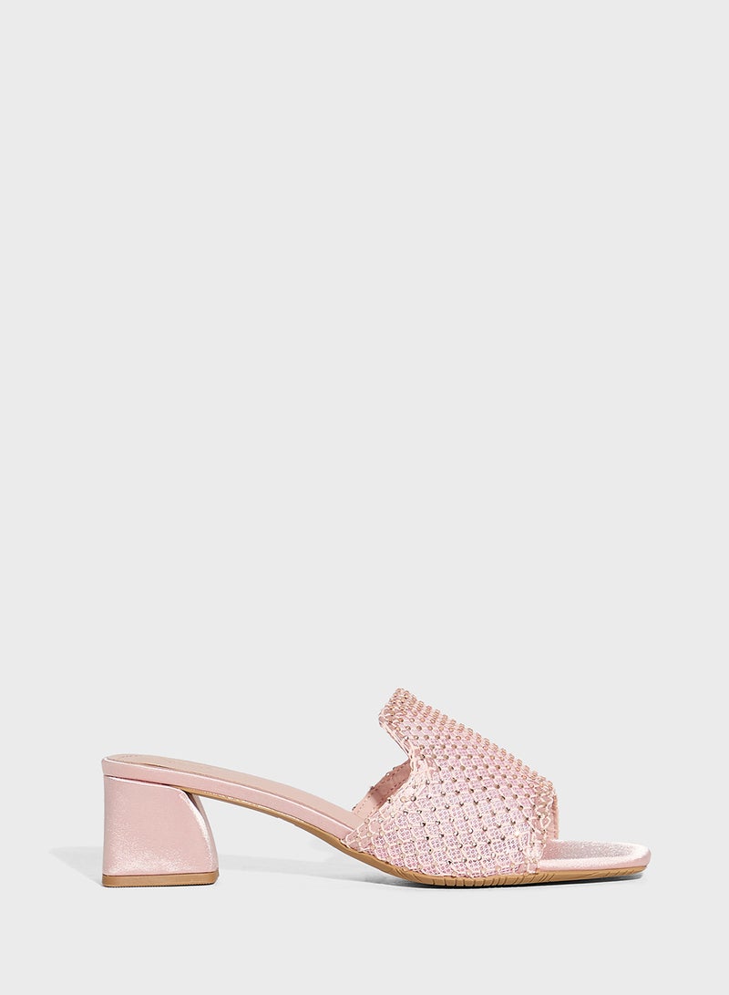Ella Limited Edition Block Heel Mesh Diamante Mule Sandal - Image 1
