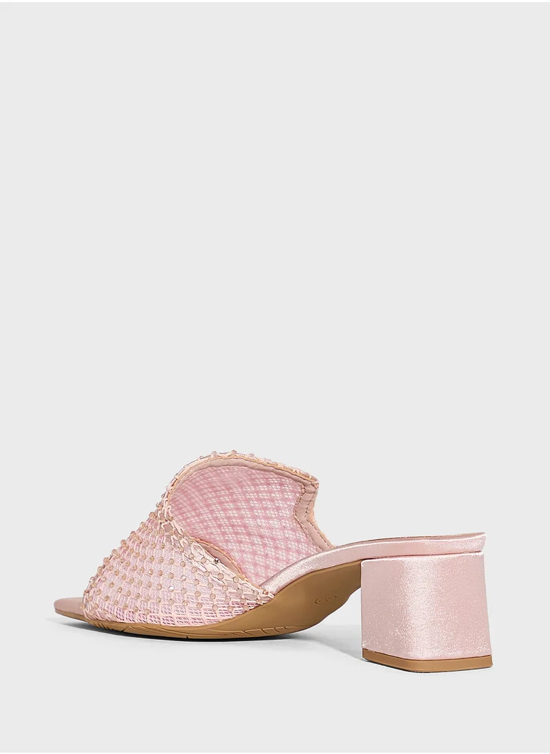 Ella Limited Edition Block Heel Mesh Diamante Mule Sandal