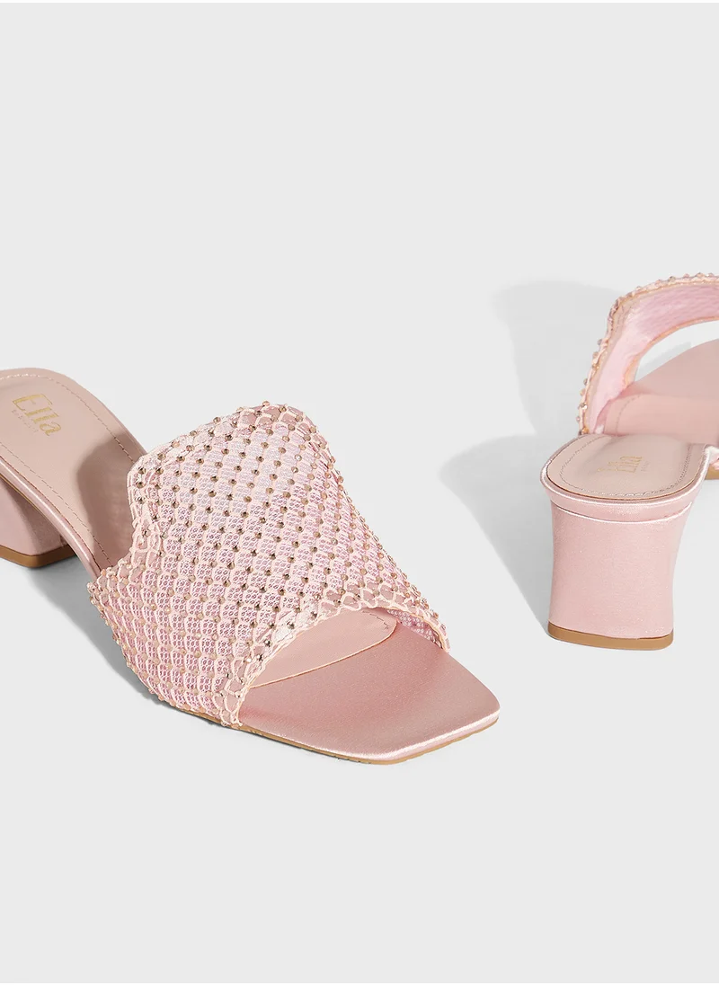 Ella Limited Edition Block Heel Mesh Diamante Mule Sandal