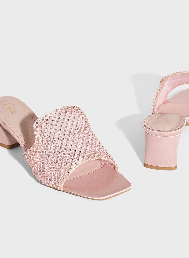 Ella Limited Edition Block Heel Mesh Diamante Mule Sandal - Image 4