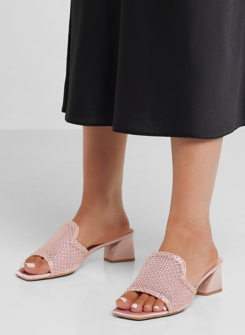 Ella Limited Edition Block Heel Mesh Diamante Mule Sandal - Image 5