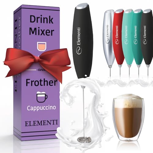 Elementi Drink Mixer Handheld Electric Stirrer and Powerful Protein Powder Mixer Wand EasytoUse Mini Frother Wand for Quick Delicious Cocktails Milk Frother and Coffee Stirrers Black - Image 1