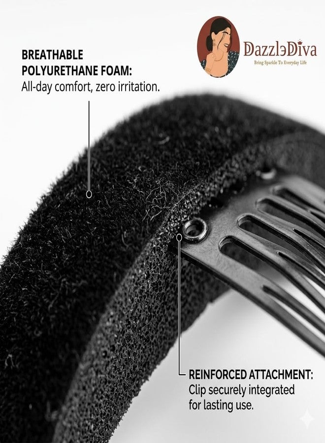 DazzleDiva Hair Volume Bump It Up Tool - Instant Puff Base Clip for Ponytail & Updo Styling - Lightweight Invisible Volumizer Sponge Pad for Women - Non-Slip Hair Accessory for Natural Height, Volume & Elegant Hairstyles, Black (Curved Shaped) - Image 4