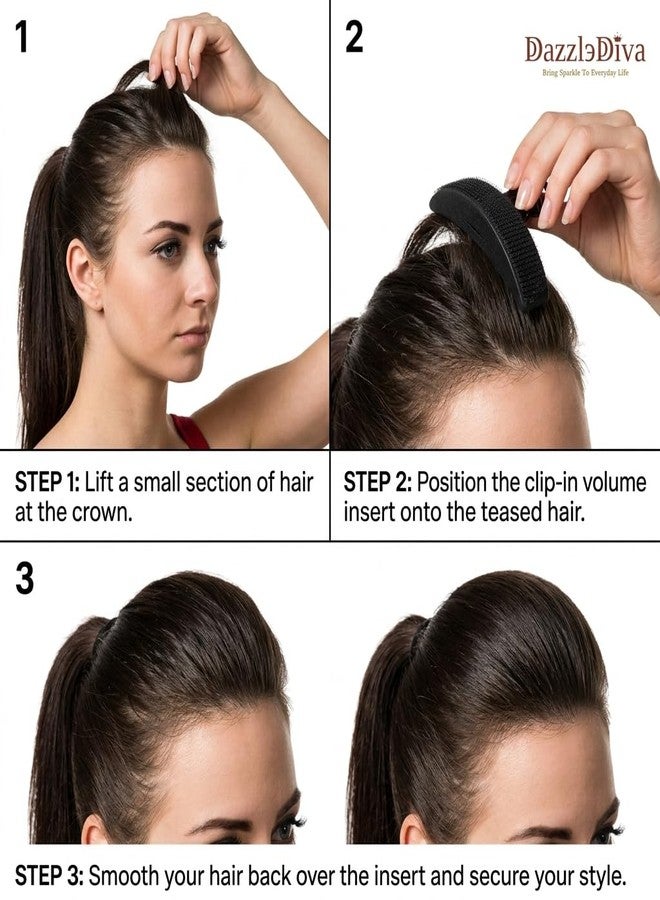 DazzleDiva Hair Volume Bump It Up Tool - Instant Puff Base Clip for Ponytail & Updo Styling - Lightweight Invisible Volumizer Sponge Pad for Women - Non-Slip Hair Accessory for Natural Height, Volume & Elegant Hairstyles, Black (Curved Shaped) - Image 3