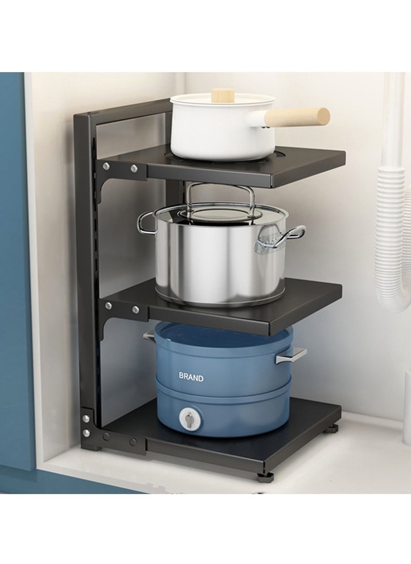 TYCOM Pots and Pans Organizer for Cabinet,Kitchen Organizer and Storage Rack,Space Saving Stand with Adjustable Dividers,3 Layer Single Sided With Panel Black  - Image 1