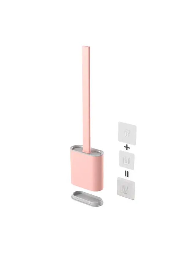 Pink Silicone Toilet Brush Long Handle Gap Cleaning Wall Mounted Set - Image 2