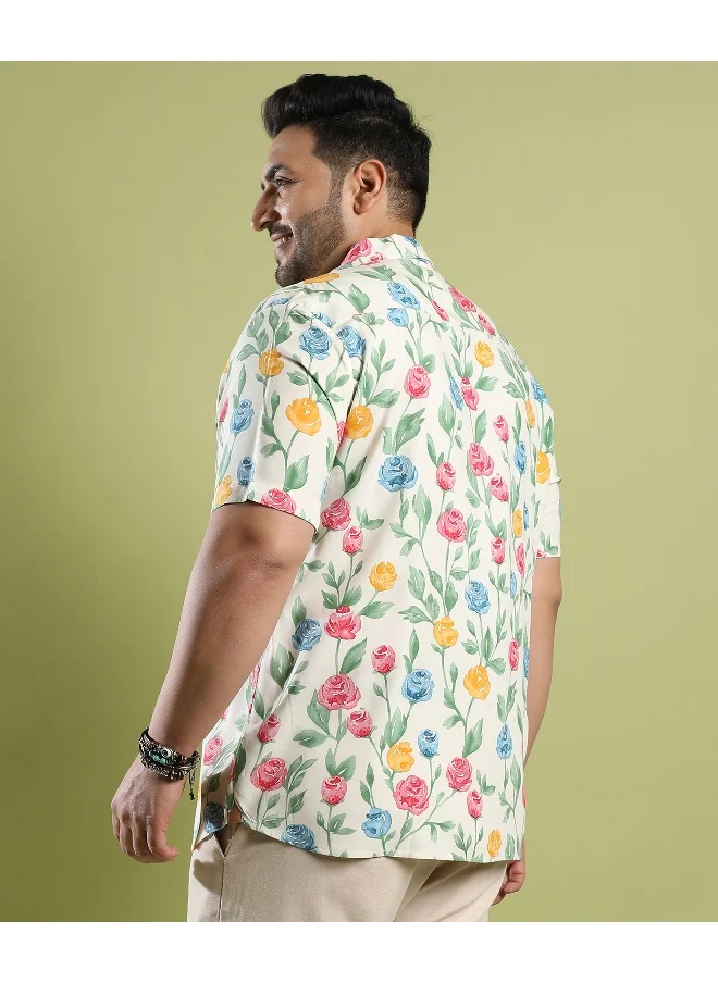 Instafab Plus Men's Multicolour Rose Garden Print Shirt