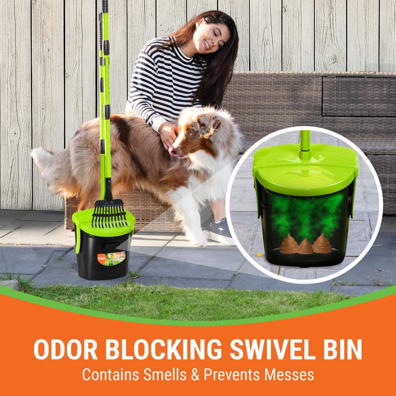 Pupzle Dog Pooper Scooper with Bag Attachment, 40" Long Handle Pooper Scooper for Large Dogs, Dog Poop Scoop for Yard, Large Capacity Swivel Bin and Rake, Lavender Scented Bags (Green) - Image 4