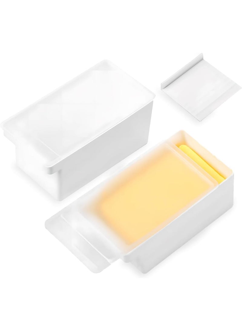 SYOSI طبق زبدة، 2 قطع حاملة زبدة مغطاة مع غطاء وقاطع، سهل التقطيع والتحكم في الحصص، صينية تخزين على المنضدة والثلاجة، مادة متينة خالية من BPA، مثالية للاستخدام في المطبخ - Image 1