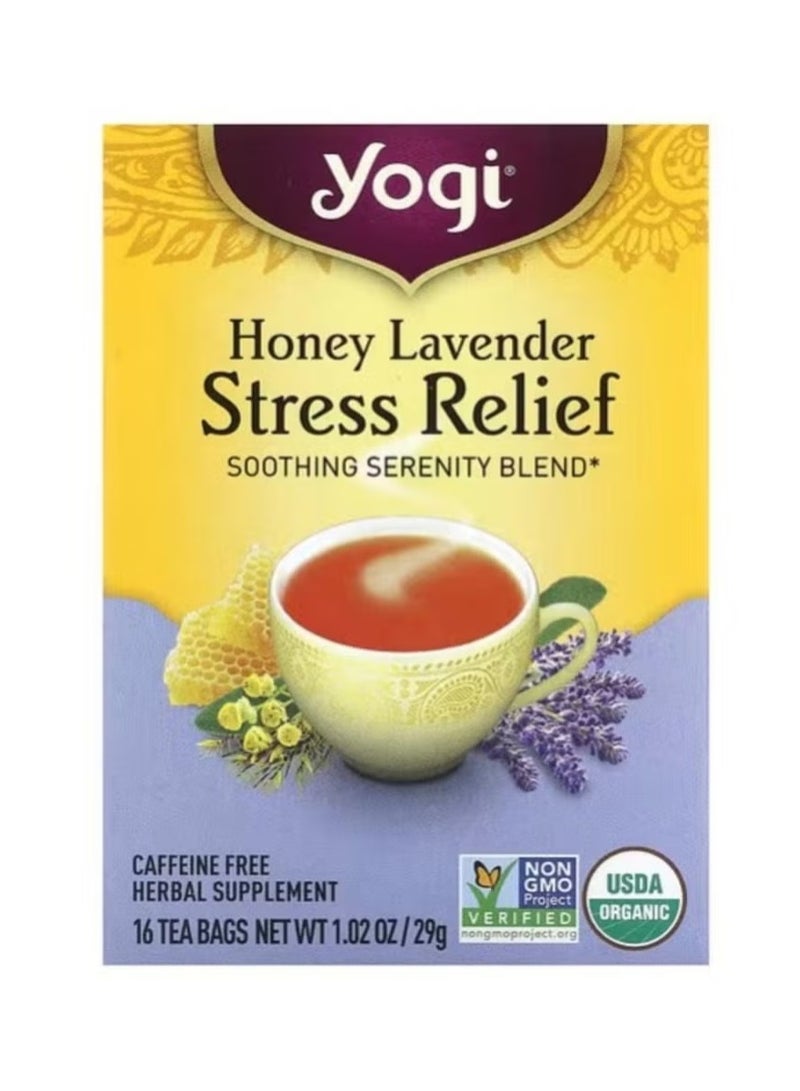 شاي يوغي شاي لتخفيف التوتر بنكهة العسل واللافندر وخالي من الكافيين، 16 كيس شاي، 1.02 أونصة (29 جم)