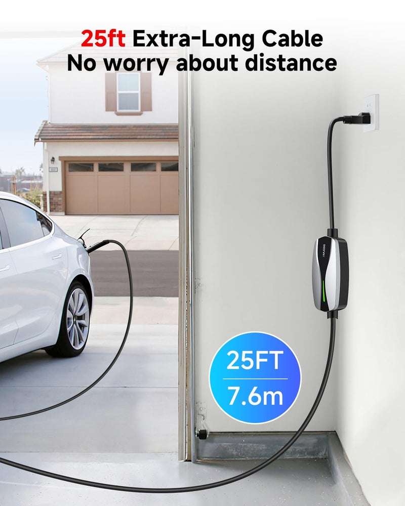 SEGUMA Portable Level 1/2 EV Charger for Tesla, 16Amp NACS Car Charger with 110V-240V, 25FT Extension Cable, NEMA 6-20 Plug, NEMA 5-15 Adapter, Home Mobile Wall Connector EV Charging Station for Tesla Cars - Image 4