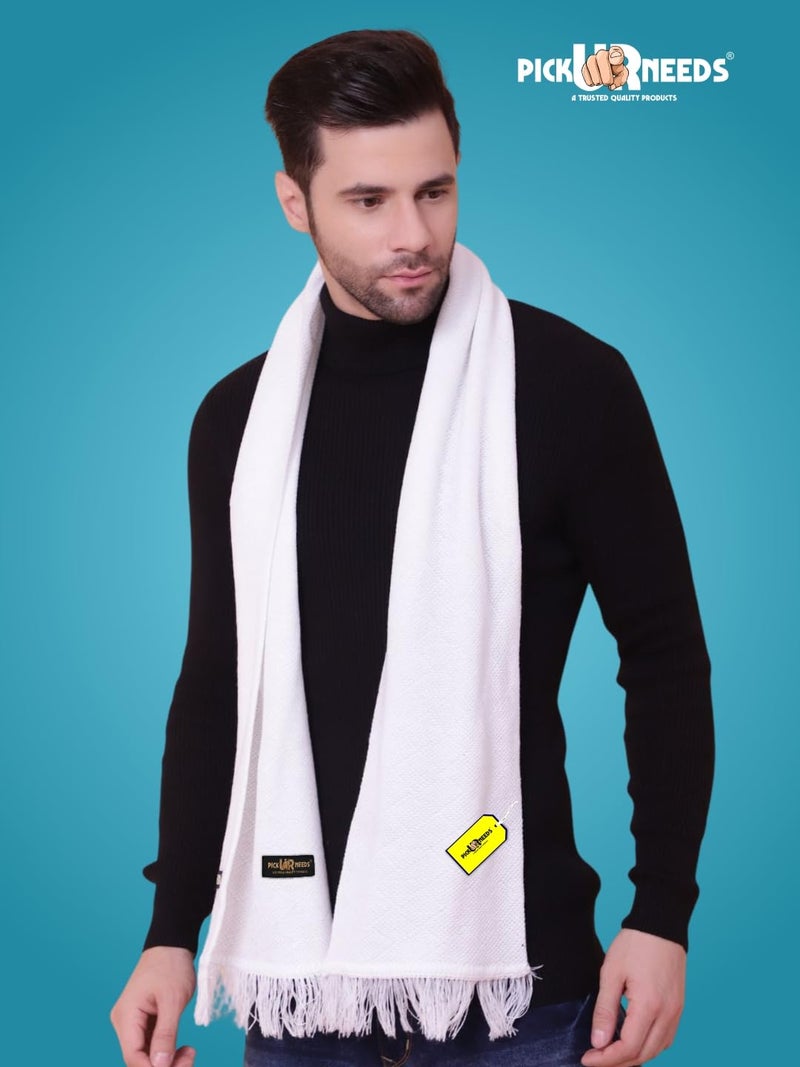 Pick Ur Needs Premium Soft, Warm & Breathable Wool Blend Winter Scarf for Men Fashionable Elegant Muffler (White) - Image 4