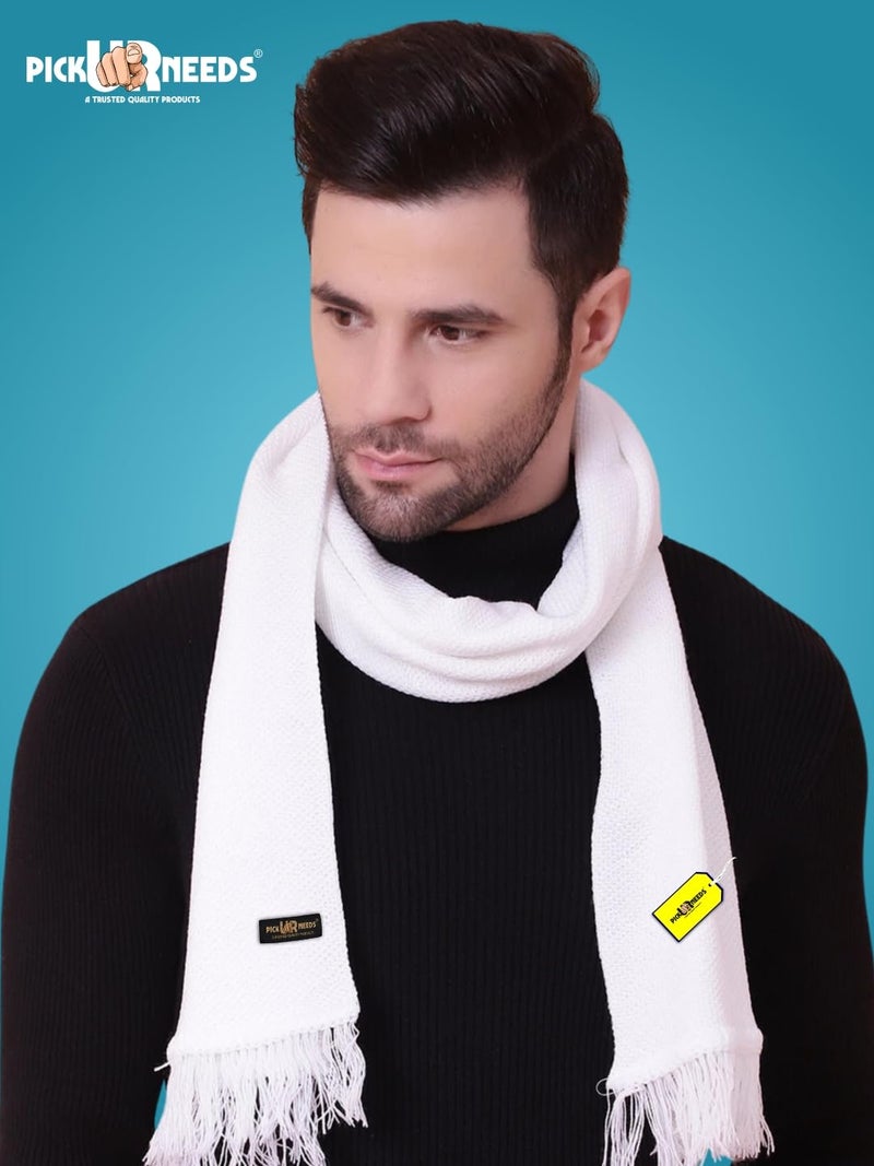 Pick Ur Needs Premium Soft, Warm & Breathable Wool Blend Winter Scarf for Men Fashionable Elegant Muffler (White) - Image 3