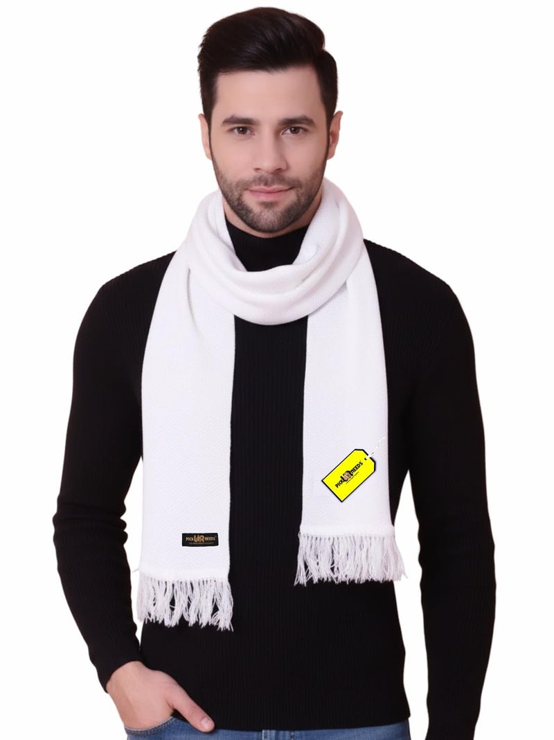 Pick Ur Needs Premium Soft, Warm & Breathable Wool Blend Winter Scarf for Men Fashionable Elegant Muffler (White) - Image 1