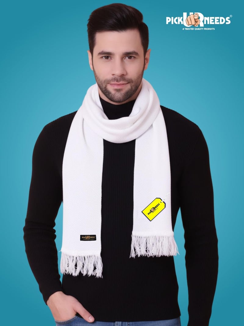 Pick Ur Needs Premium Soft, Warm & Breathable Wool Blend Winter Scarf for Men Fashionable Elegant Muffler (White) - Image 5