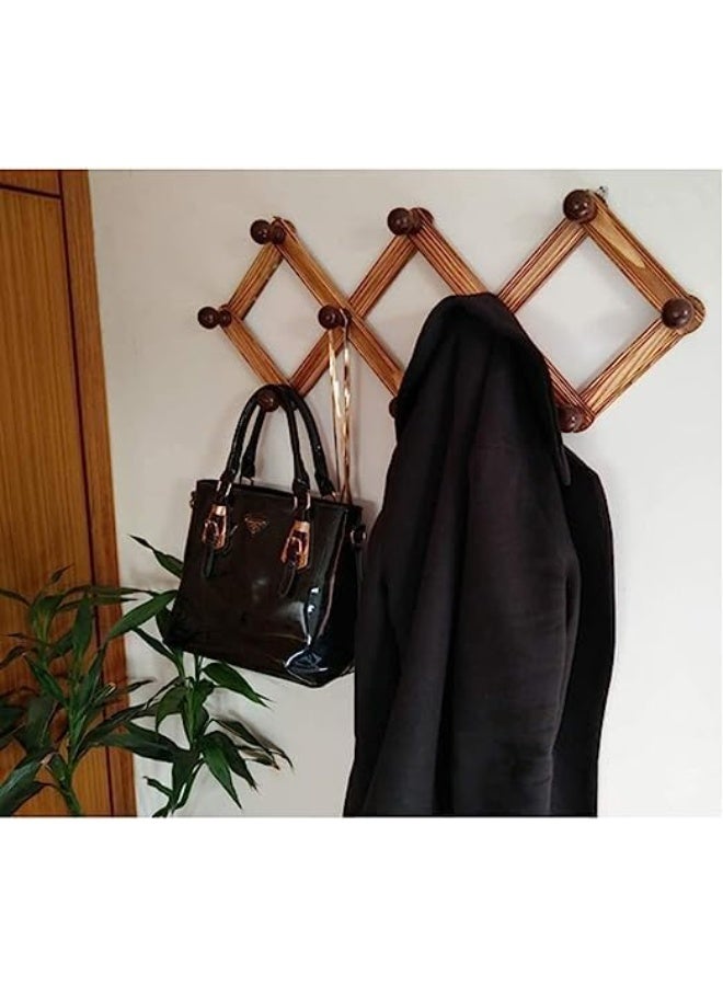Adjustable Wooden Coat Rack – Expandable Wall Mounted Hanger with 10 Hooks for Clothes, Bags, and Accessories – Rustic Home & Office Organizer - Image 3