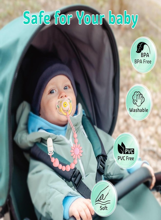 LSTRAGY Pacifier Clip, 2 Pack Silicone Pacifier Clip with One Piece Design for Newborn Boys and Girls, Floral Patterns Pacifier Holder Clip Fits for Most Pacifier, Baby Shower and Baby Gift - Image 4