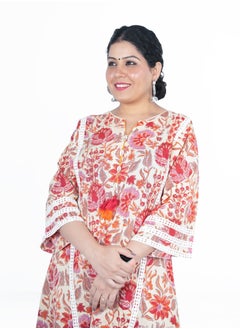 PRIYA’S PANACHE Women's Free-Size (Fits M-2XL) Loose-Fitting Cotton Hand Block Printed Kurta Set with Dupatta | Indian Ethnic Salwar Kameez Suit | Elegant Traditional Festive Wear  - Image 4