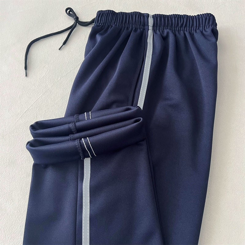 Reflective School Uniform Pants For Middle And High School Students, Gray Stripes, Navy Blue, Men'S And Women'S Sports Loose School Pants - Image 1
