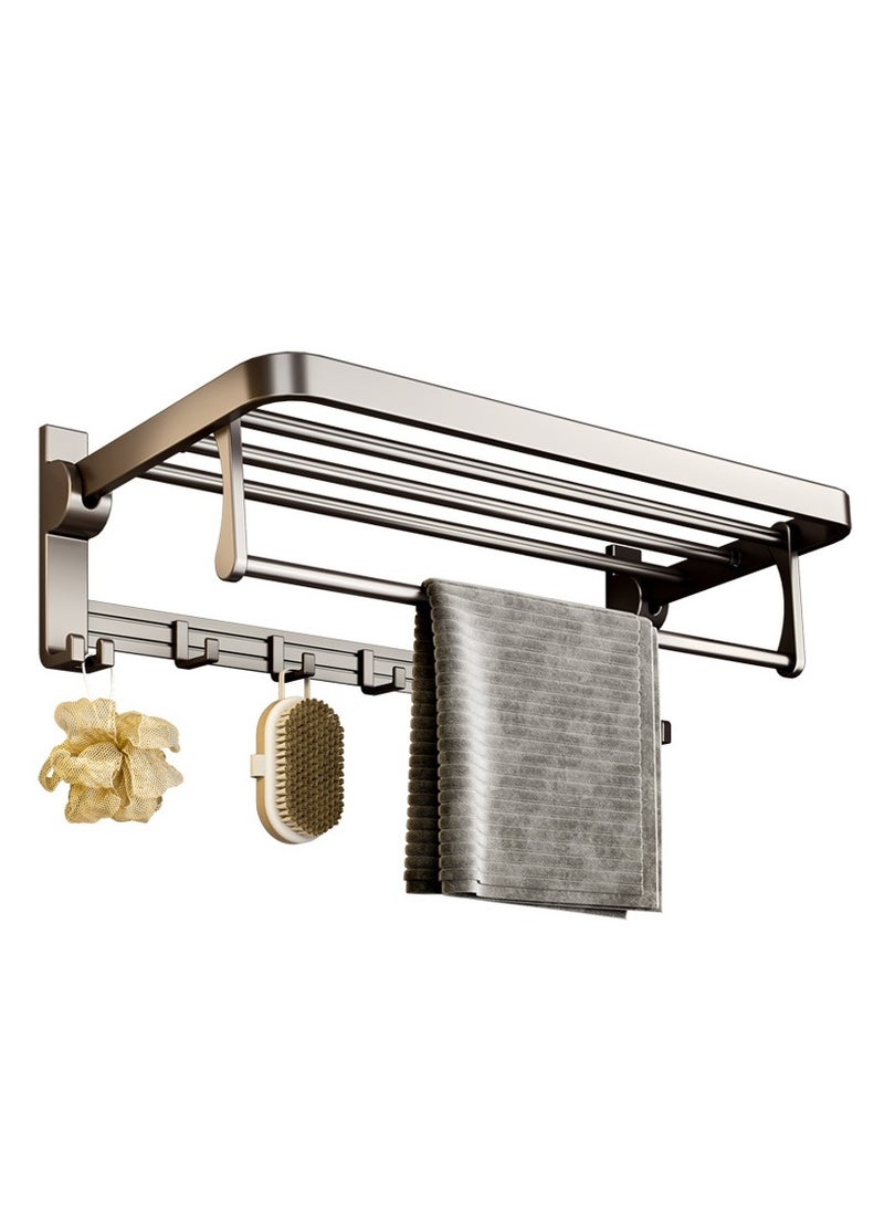 Towel Rack with Towel Bar Holder Foldable Towel Shelf with Movable Hooks Rustproof Towel Storage Wall Mount for Bathroom Lavatory Matte Black - Image 2