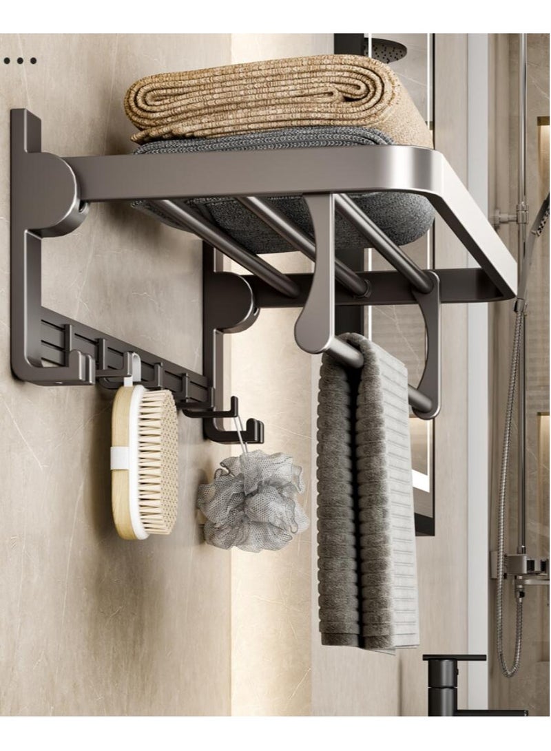 Towel Rack with Towel Bar Holder Foldable Towel Shelf with Movable Hooks Rustproof Towel Storage Wall Mount for Bathroom Lavatory Matte Black - Image 5