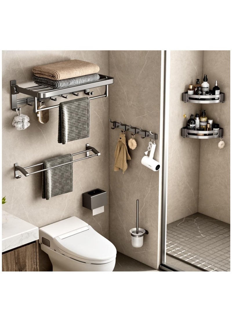Towel Rack with Towel Bar Holder Foldable Towel Shelf with Movable Hooks Rustproof Towel Storage Wall Mount for Bathroom Lavatory Matte Black - Image 4