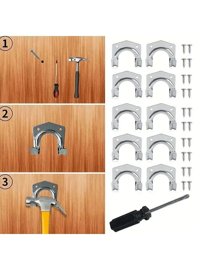 10Pcs Small Metal Wall Mounted Tool Rack Double Hook Garden Storage Organizer - Image 2