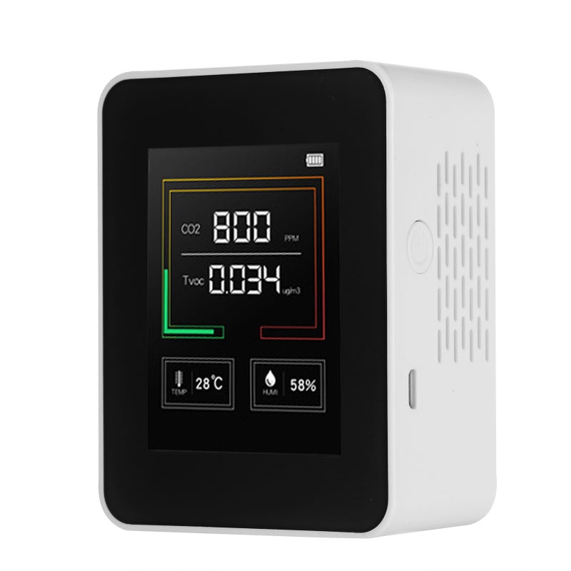 Air Quality Monitor CO2 TVOC Meter Temperature and Humidity Carbon Dioxide Detector with Alarm Function Tabletop Real-time Air Gas Detector for Home Office Kindergarten School - Image 1