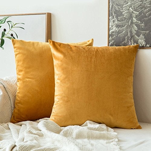 Khooti Velvet Cushion Cover, 14x14 | Gold | Pack of 2 | Solid Plain Soft & Smooth, Decorative Cushion Covers for Living Room, Bedroom, Couches, Chairs, Sofas, Beds & Home Decor - Image 1