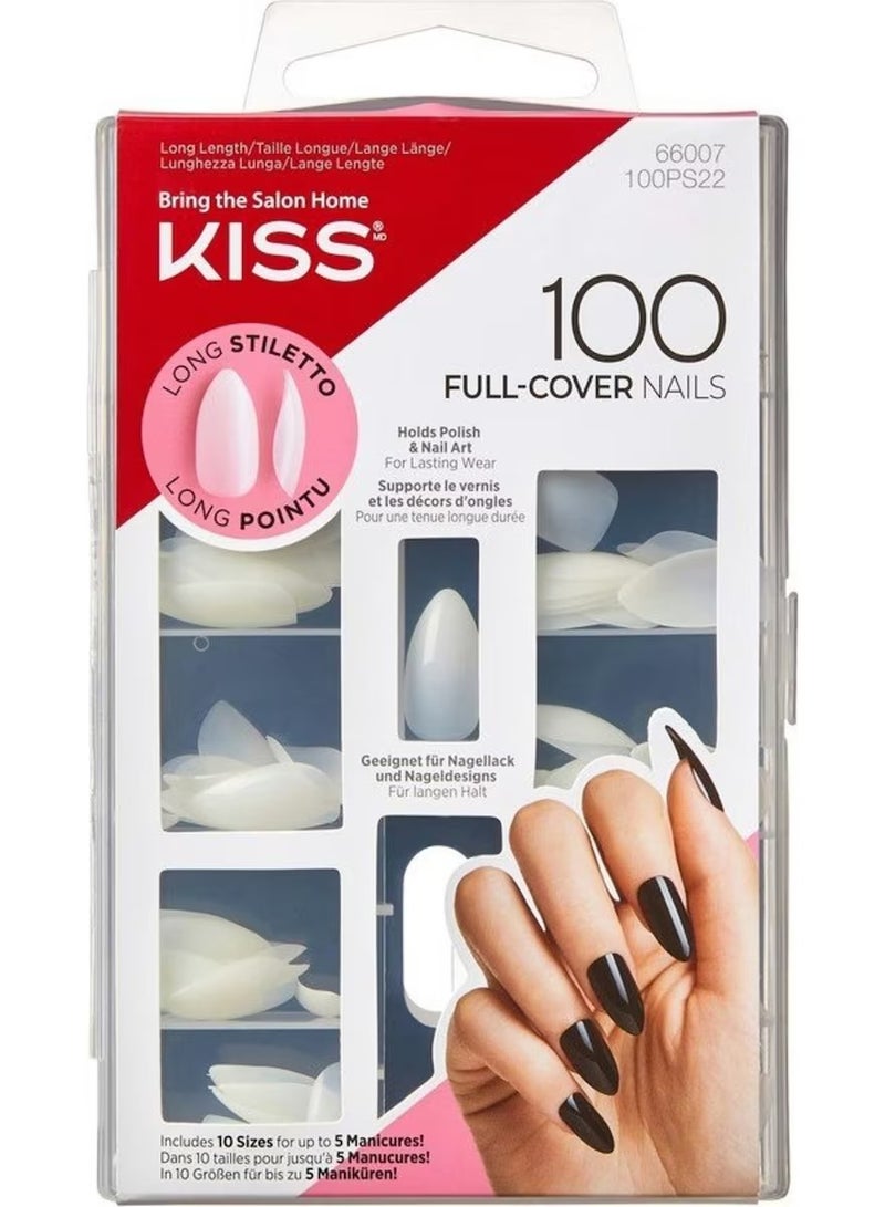 KISS 100PS22 100 FULL-Cover Nails LONG STILETTO LONG POINTU
