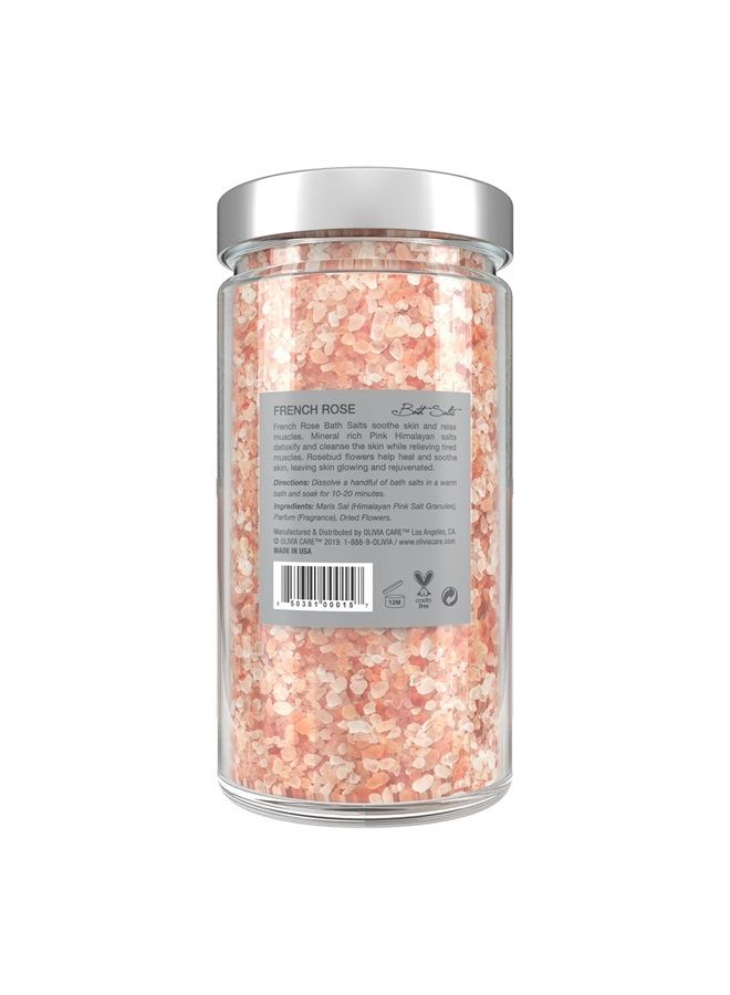 Olivia Care أملاح الاستحمام الوردية من هيمالايا - تخفف وترخي العضلات. تقشير، شفاء، تجديد، تنظيف وتهدئة البشرة | مصنوعة من مكونات طبيعية. عطر منعش - 12 أونصة (وردة فرنسية، عبوة واحدة) - Image 2