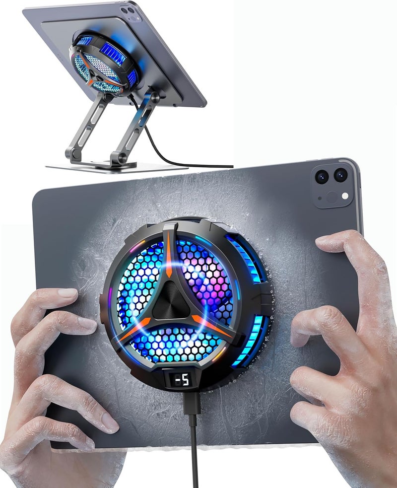 ACEDAYS iPad Cooler,Magnetic Tablet Cooler for ipad/Surface pro/Samsung Tab,Universal Radiator with Temperature Display for Mobile Gaming,Tiktok Live Streaming(Including Tablet Stand Holder) - Image 1