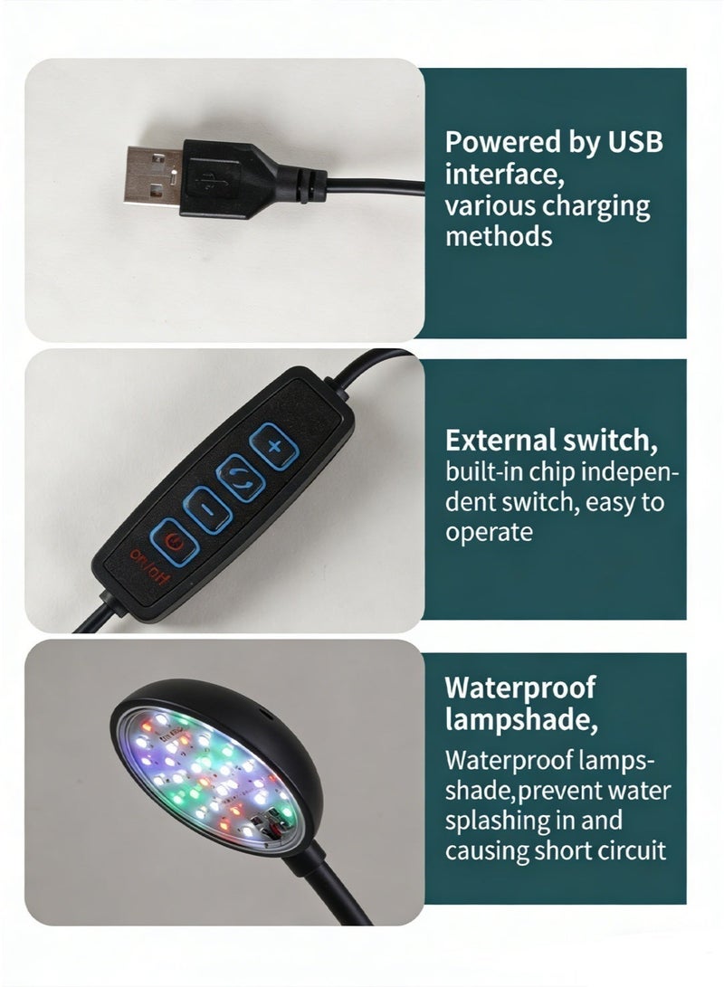 سيسلي أضواء حوض السمك، سوداء عالية السطوع مع 3 أوضاع ألوان و10 مستويات تعتيم، ضوء LED يعمل عبر USB وقابل للتثبيت بمشبك مع رقبة مرنة بزاوية 360° للحوض والنباتات المائية - Image 3