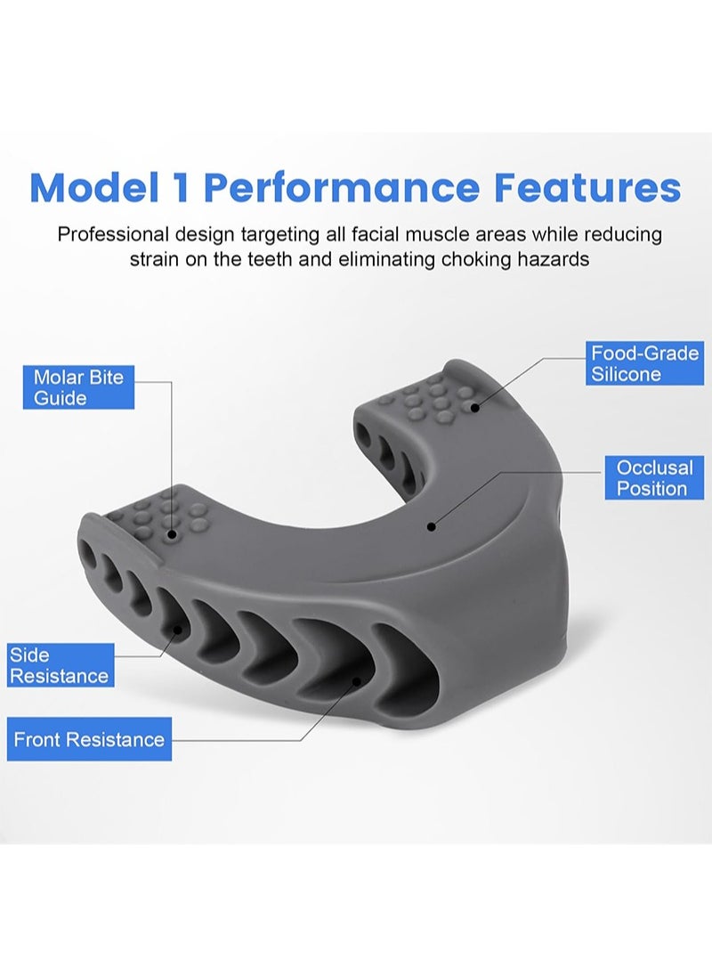 Aikanbo - Jaw Exerciser for Men and Women 2 Model Set with 3 Levels Silicone Resistance for Beginner,Intermediate and Advanced Jawline Toner Line Exerciser White/Grey/Black - Image 1