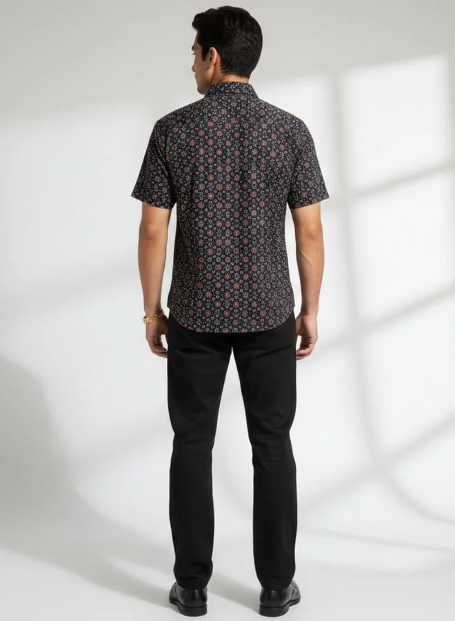Truloom Black Men Classic Floral Printed Casual Shirt for Men | Best Price UAE