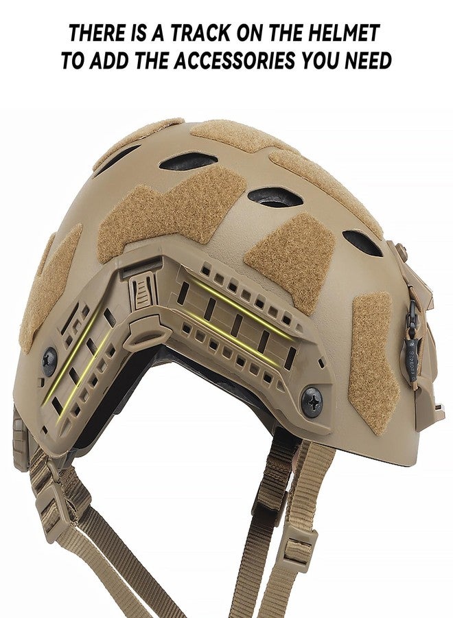 اوتاك خوذة AOUTACC التكتيكية الخفيفة والسريعة، خوذة عسكرية متكاملة مع قاعدة تثبيت نظارات الرؤية الليلية، وقضبان جانبية مطورة، وحزام سماعة رأس مُجهز مسبقًا، وملحقات أخرى للخوذة مناسبة للرياضات العسكرية، والقتال، والصيد - لون تان - Image 5