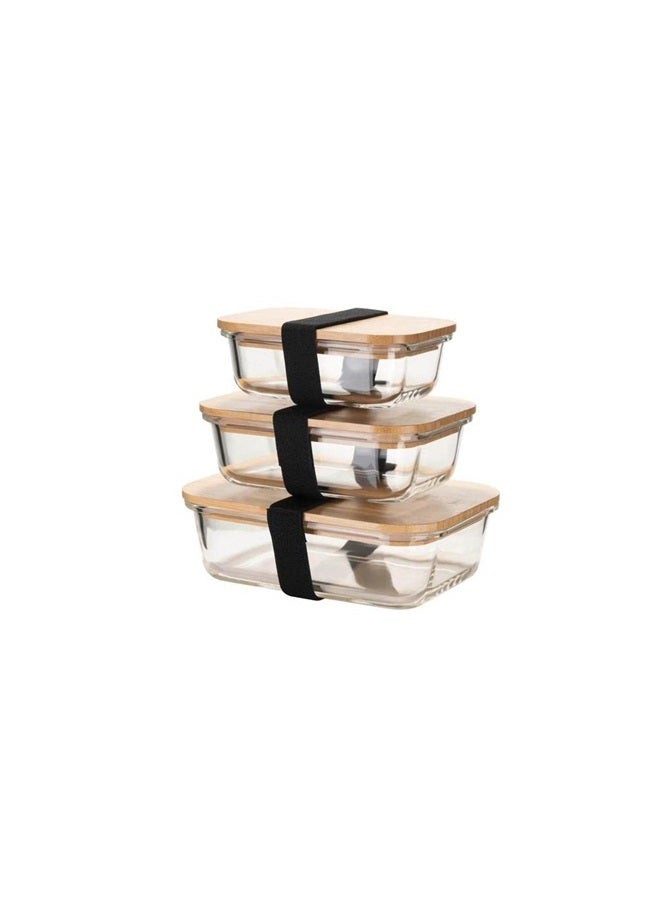 PRICE BEATER Meal Prep Glass Food Storage Containers, Food Containers with Airtight Bamboo Lids, Lunch Box, Eco friendly Glass Meal Prep Containers, with 3 Stretchable Elastic bands (Set of 3) - Image 1
