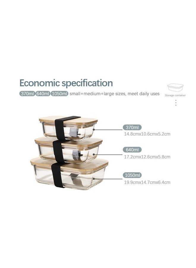 PRICE BEATER Meal Prep Glass Food Storage Containers, Food Containers with Airtight Bamboo Lids, Lunch Box, Eco friendly Glass Meal Prep Containers, with 3 Stretchable Elastic bands (Set of 3) - Image 2