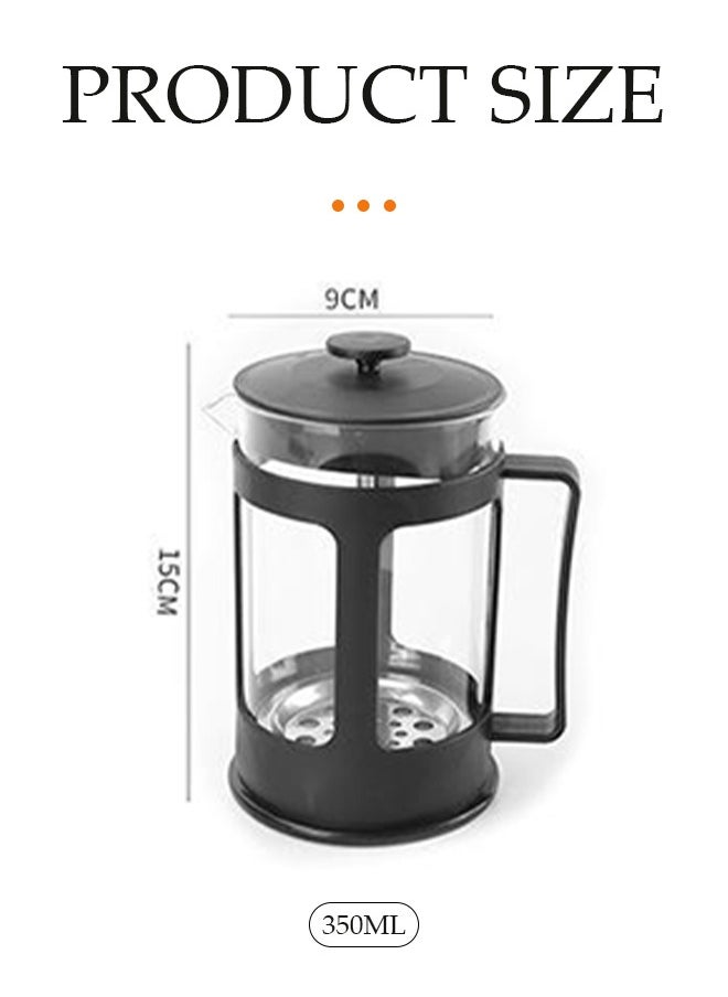 DUNISO - French Press Coffee Maker, high boron glass coffee pot, portable coffee pot, heat resistant coffee brewer with handle, suitable for home office use, 350ml, 15 * 9cm - Image 1