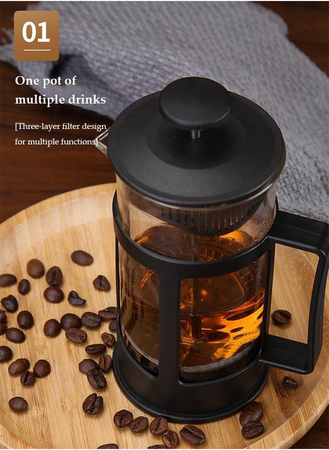 DUNISO French Press Coffee Maker, high boron glass coffee pot, portable coffee pot, heat resistant coffee brewer with handle, suitable for home office use, 350ml, 15 * 9cm  - Image 3