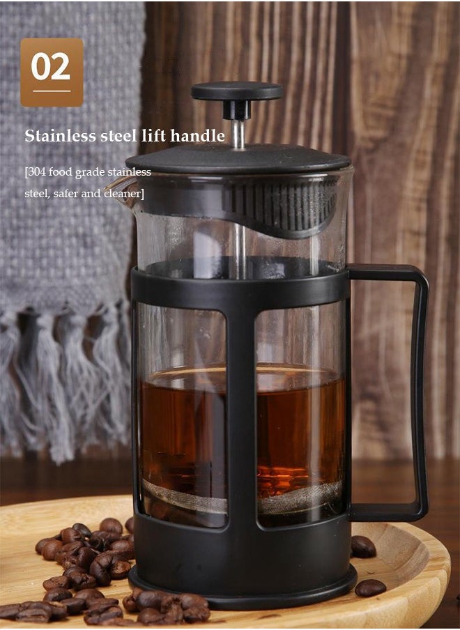 DUNISO French Press Coffee Maker, high boron glass coffee pot, portable coffee pot, heat resistant coffee brewer with handle, suitable for home office use, 350ml, 15 * 9cm  - Image 4